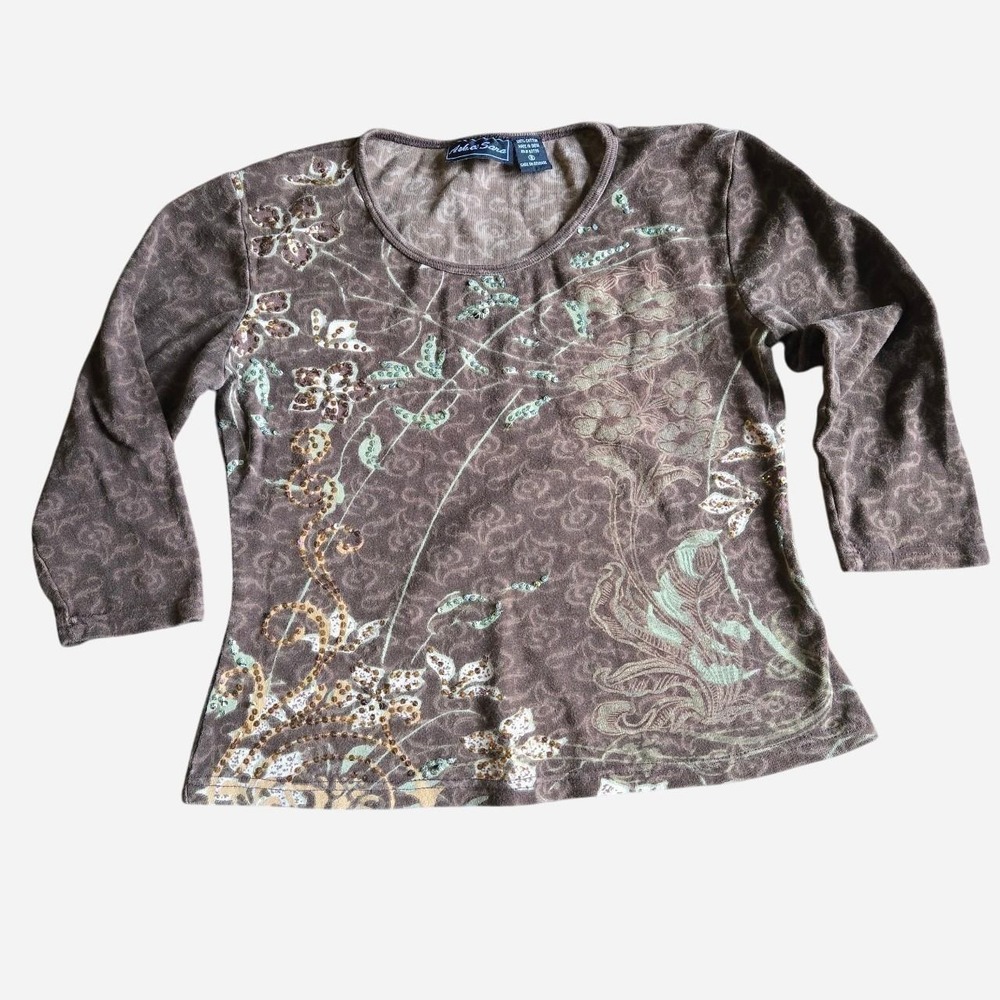 y2k style fairy earthy graphic shirt / SM / cotton / Artsy, whimsigoth, sequin